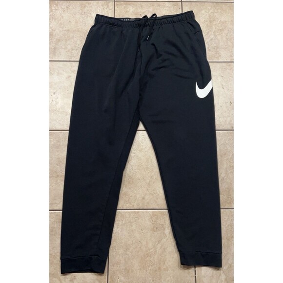 Nike Pants Mens XXXL TALL Black Dri-Fit Big Swoosh Sweatpants Joggers Running - Picture 1 of 8